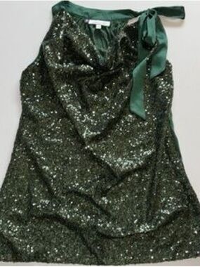 Jennifer Lopez Emerald Sequin Tie-Shoulder Tank NWOT
